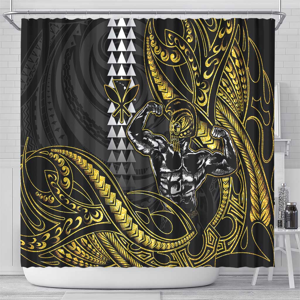 Hawaii Ikaika Warrior Helmet Shower Curtain Gold Style