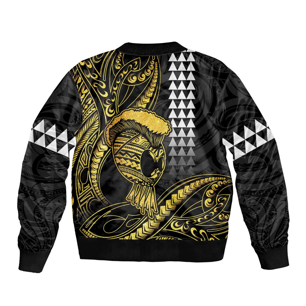 Hawaii Ikaika Warrior Helmet Sleeve Zip Bomber Jacket Gold Style