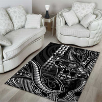 Hawaii Ikaika Warrior Helmet Area Rug Black Tribal Tattoo