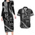 Hawaii Ikaika Warrior Helmet Couples Matching Long Sleeve Bodycon Dress and Hawaiian Shirt Black Tribal Tattoo