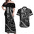 Hawaii Ikaika Warrior Helmet Couples Matching Off Shoulder Maxi Dress and Hawaiian Shirt Black Tribal Tattoo