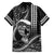 Hawaii Ikaika Warrior Helmet Family Matching Off The Shoulder Long Sleeve Dress and Hawaiian Shirt Black Tribal Tattoo