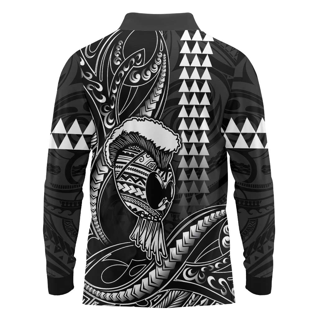Hawaii Ikaika Warrior Helmet Long Sleeve Polo Shirt Black Tribal Tattoo