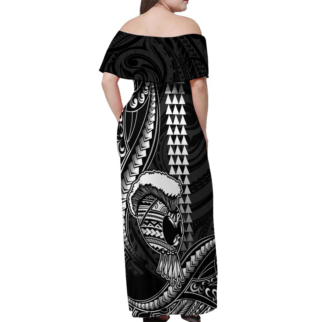 Hawaii Ikaika Warrior Helmet Off Shoulder Maxi Dress Black Tribal Tattoo