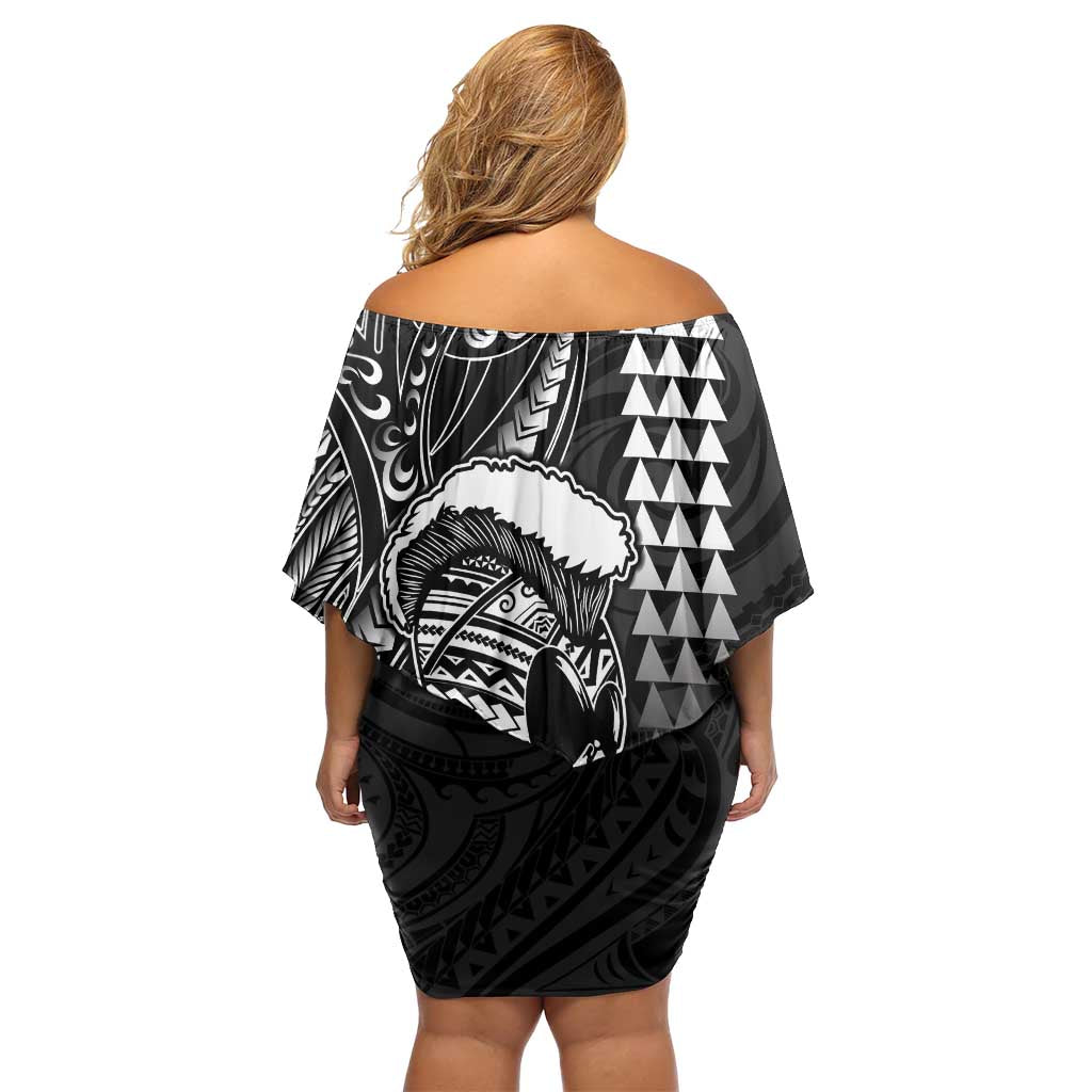 Hawaii Ikaika Warrior Helmet Off Shoulder Short Dress Black Tribal Tattoo