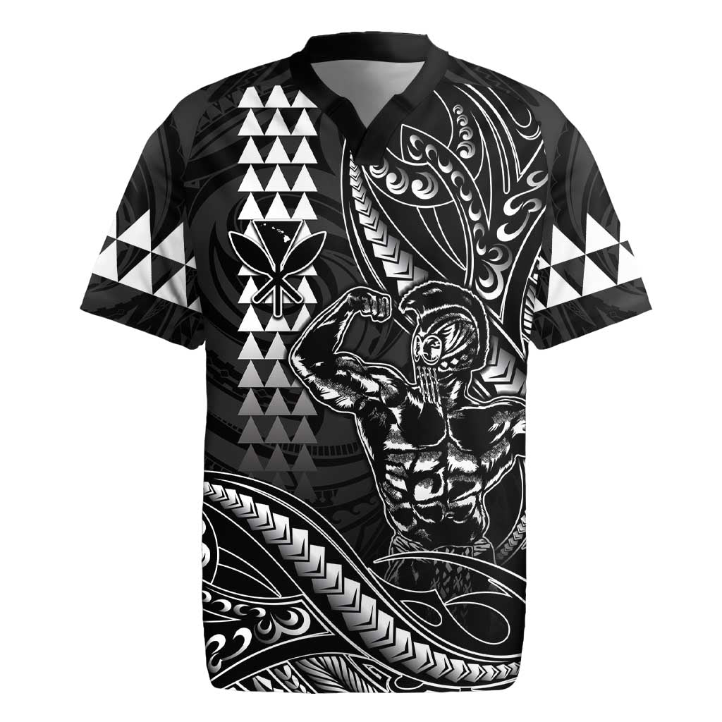 Hawaii Ikaika Warrior Helmet Rugby Jersey Black Tribal Tattoo