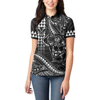 Hawaii Ikaika Warrior Helmet Women Polo Shirt Black Tribal Tattoo