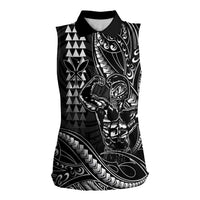 Hawaii Ikaika Warrior Helmet Women Sleeveless Polo Shirt Black Tribal Tattoo
