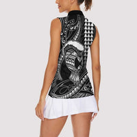 Hawaii Ikaika Warrior Helmet Women Sleeveless Polo Shirt Black Tribal Tattoo