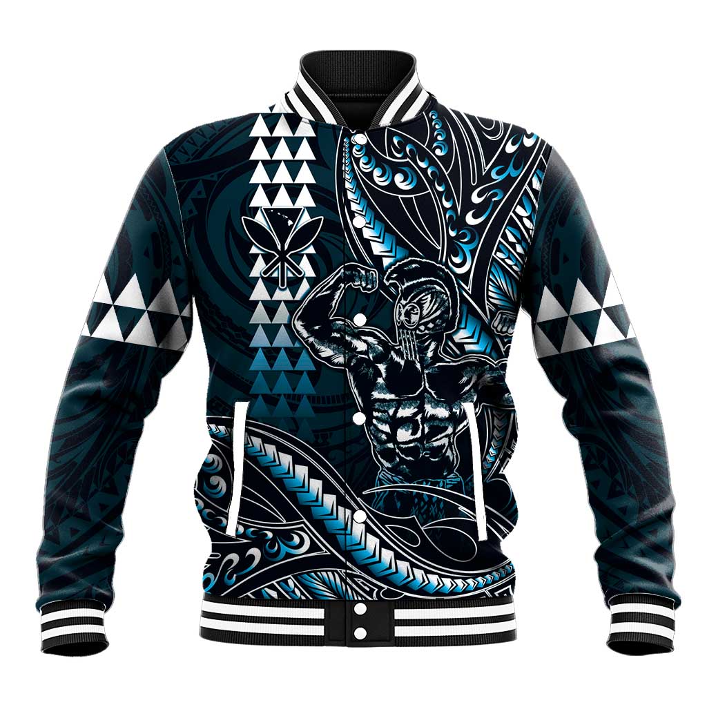 Hawaii Ikaika Warrior Helmet Baseball Jacket Blue Tribal Tattoo