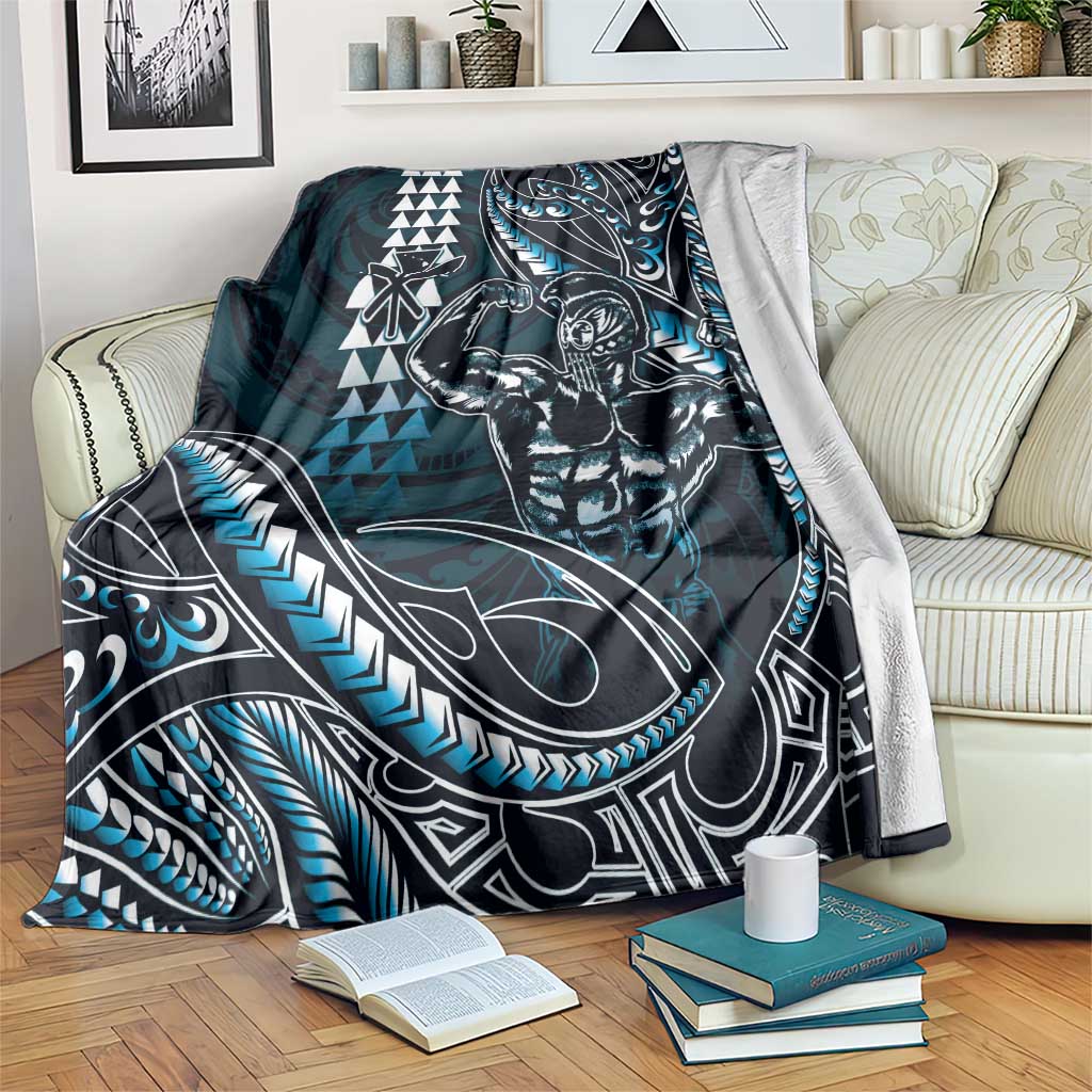 Hawaii Ikaika Warrior Helmet Blanket Blue Tribal Tattoo LT05 Blue - Polynesian Pride