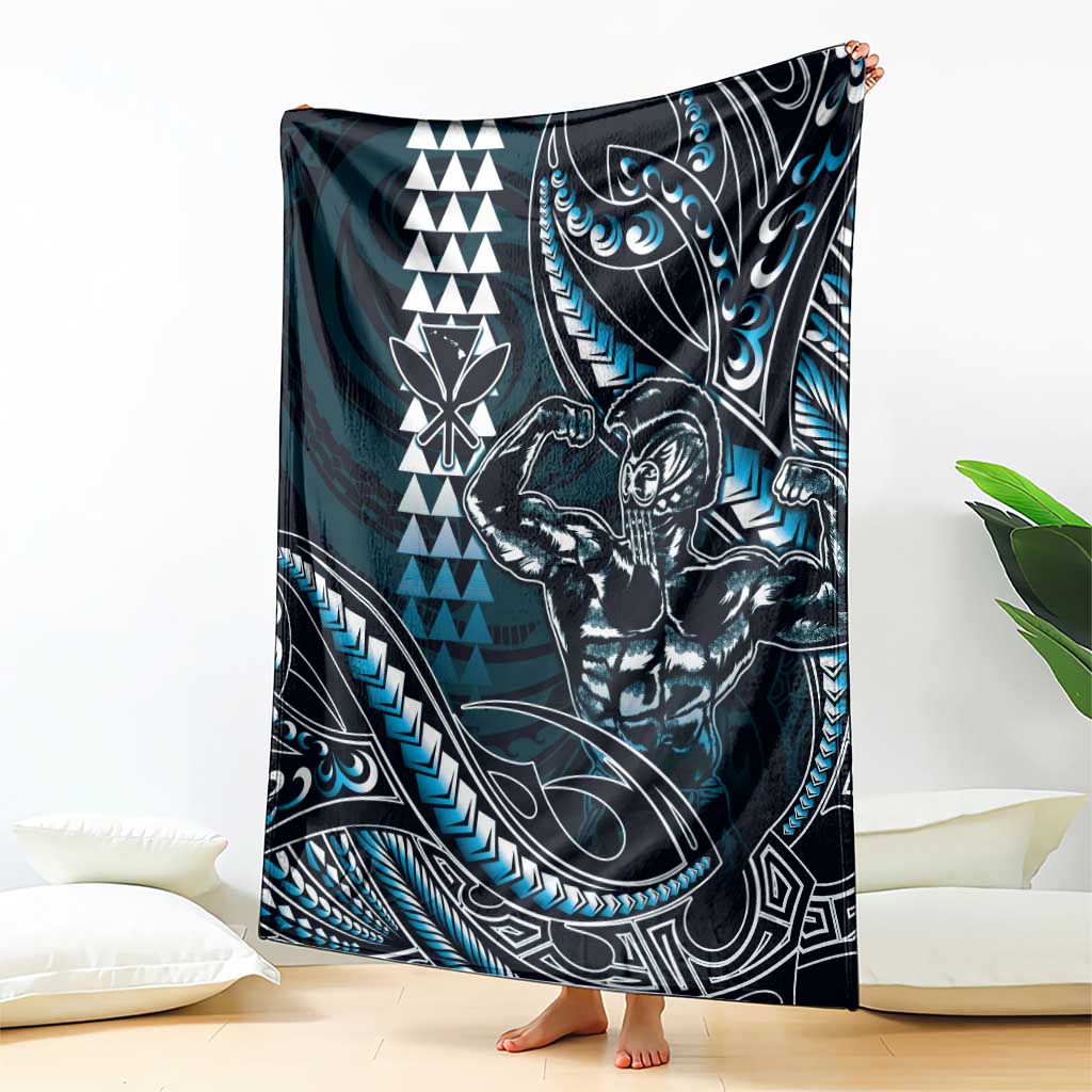 Hawaii Ikaika Warrior Helmet Blanket Blue Tribal Tattoo LT05 - Polynesian Pride