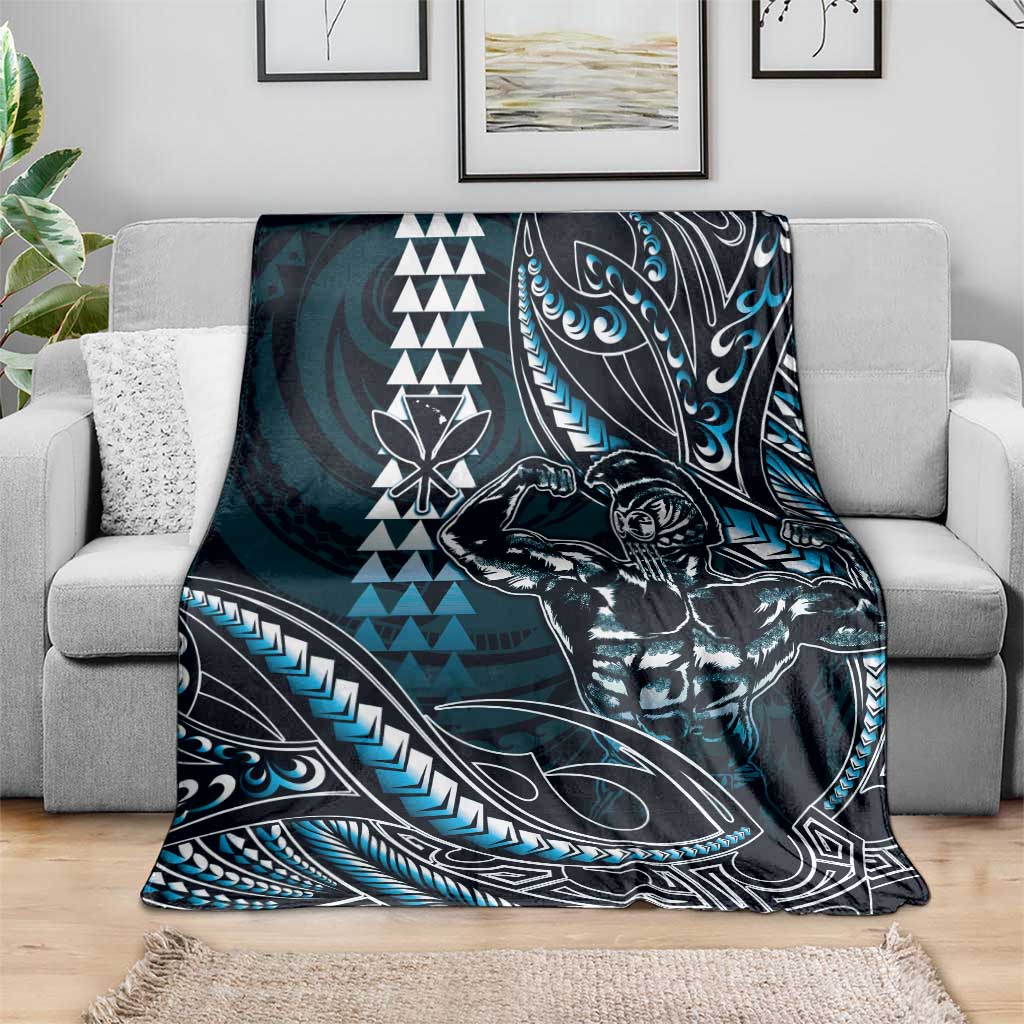 Hawaii Ikaika Warrior Helmet Blanket Blue Tribal Tattoo LT05 - Polynesian Pride