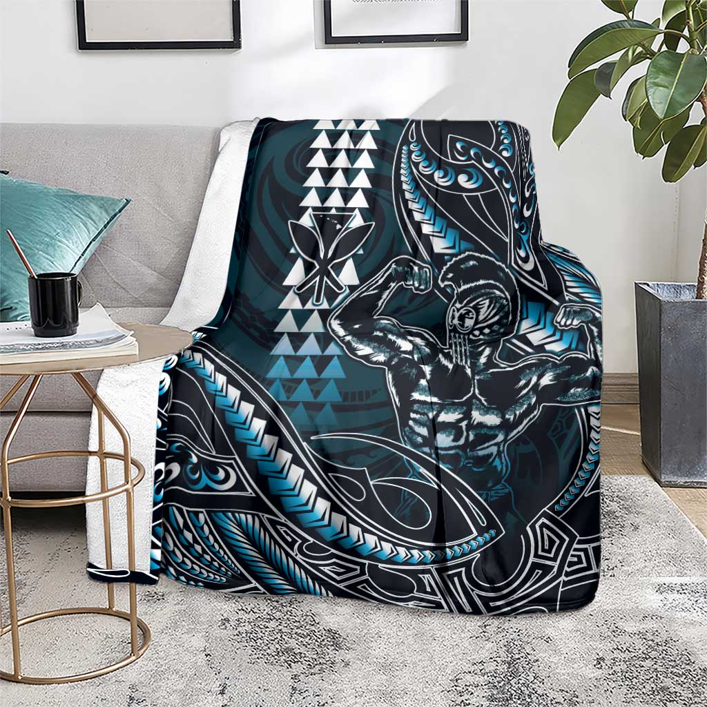 Hawaii Ikaika Warrior Helmet Blanket Blue Tribal Tattoo LT05 - Polynesian Pride