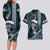 Hawaii Ikaika Warrior Helmet Couples Matching Long Sleeve Bodycon Dress and Hawaiian Shirt Blue Tribal Tattoo