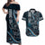 Hawaii Ikaika Warrior Helmet Couples Matching Off Shoulder Maxi Dress and Hawaiian Shirt Blue Tribal Tattoo