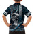 Hawaii Ikaika Warrior Helmet Family Matching Off The Shoulder Long Sleeve Dress and Hawaiian Shirt Blue Tribal Tattoo