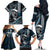 Hawaii Ikaika Warrior Helmet Family Matching Off The Shoulder Long Sleeve Dress and Hawaiian Shirt Blue Tribal Tattoo