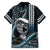 Hawaii Ikaika Warrior Helmet Family Matching Off The Shoulder Long Sleeve Dress and Hawaiian Shirt Blue Tribal Tattoo