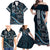 Hawaii Ikaika Warrior Helmet Family Matching Off Shoulder Maxi Dress and Hawaiian Shirt Blue Tribal Tattoo