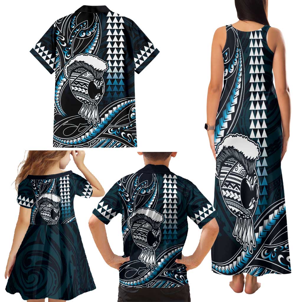 Hawaii Ikaika Warrior Helmet Family Matching Tank Maxi Dress and Hawaiian Shirt Blue Tribal Tattoo