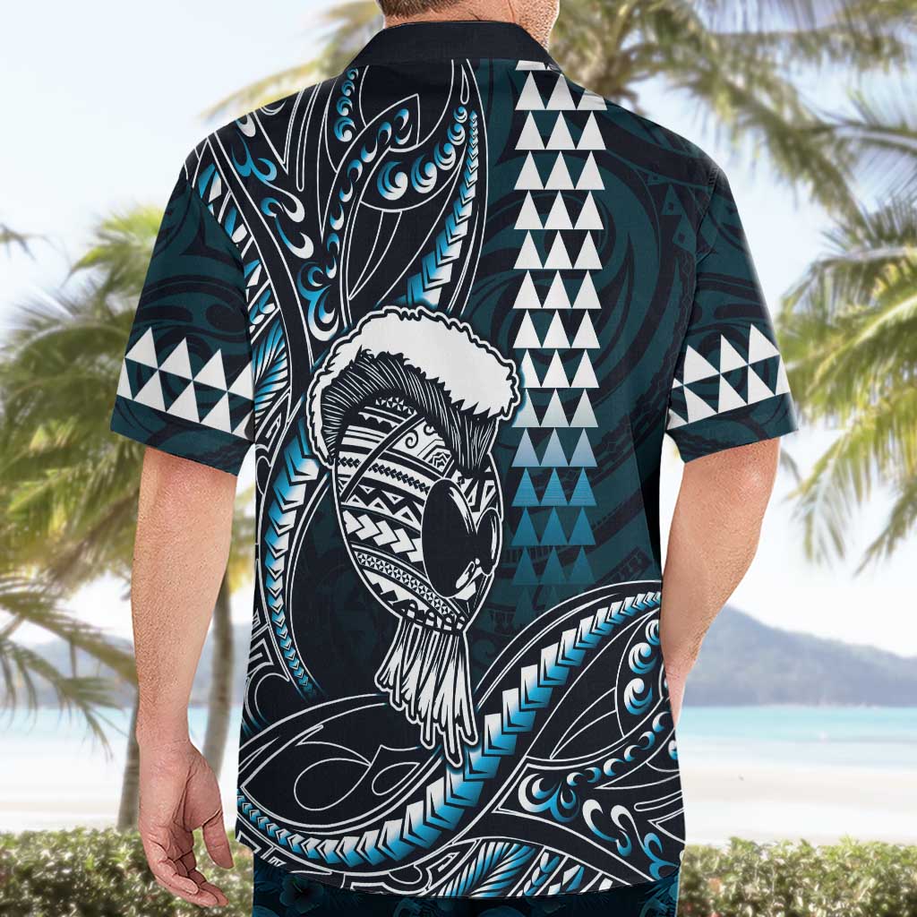 Hawaii Ikaika Warrior Helmet Hawaiian Shirt Blue Tribal Tattoo
