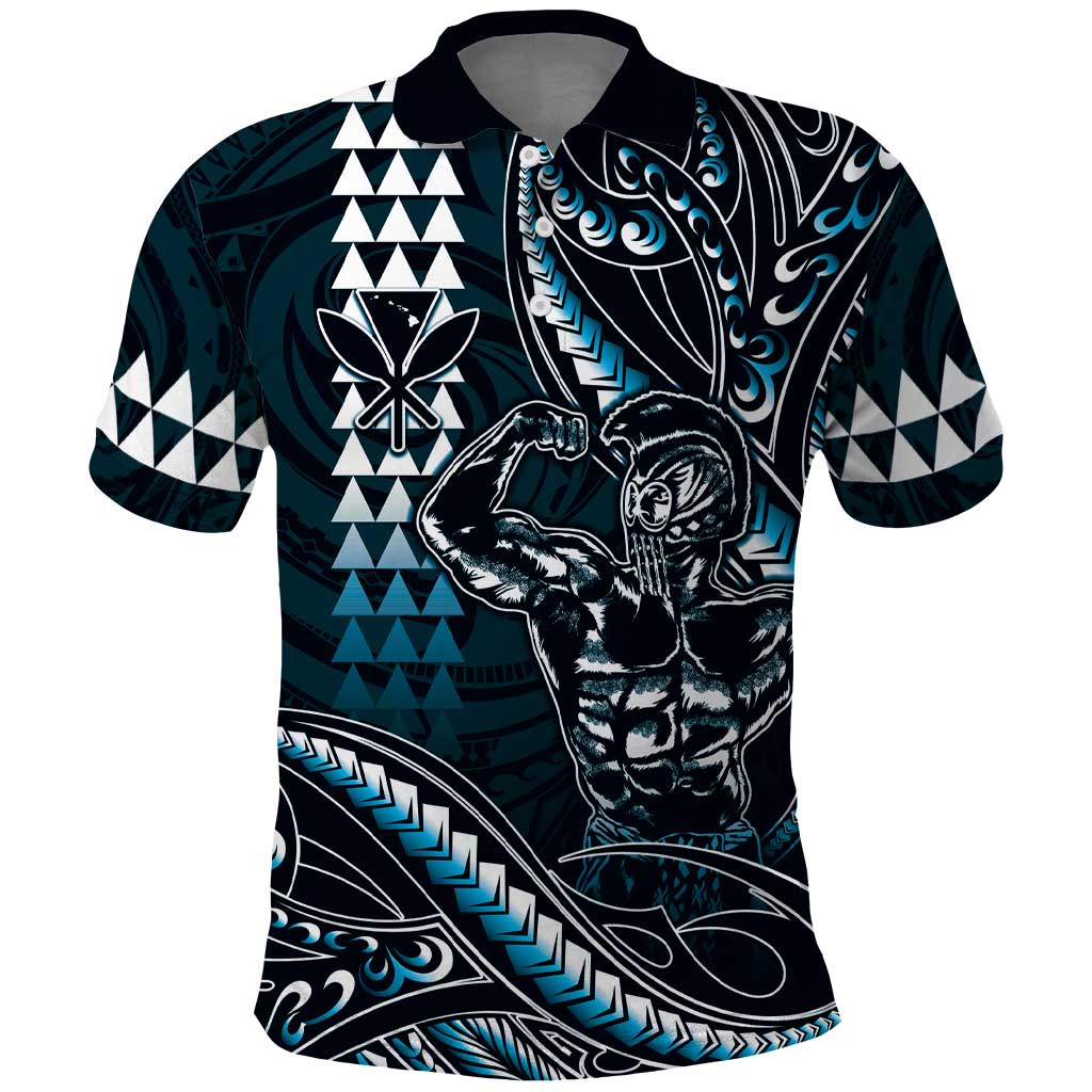 Hawaii Ikaika Warrior Helmet Polo Shirt Blue Tribal Tattoo LT05 Blue - Polynesian Pride
