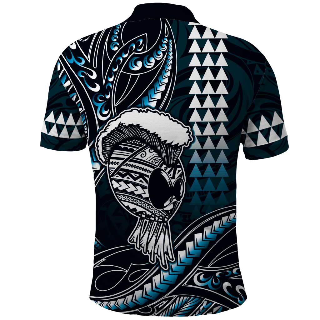 Hawaii Ikaika Warrior Helmet Polo Shirt Blue Tribal Tattoo LT05 - Polynesian Pride