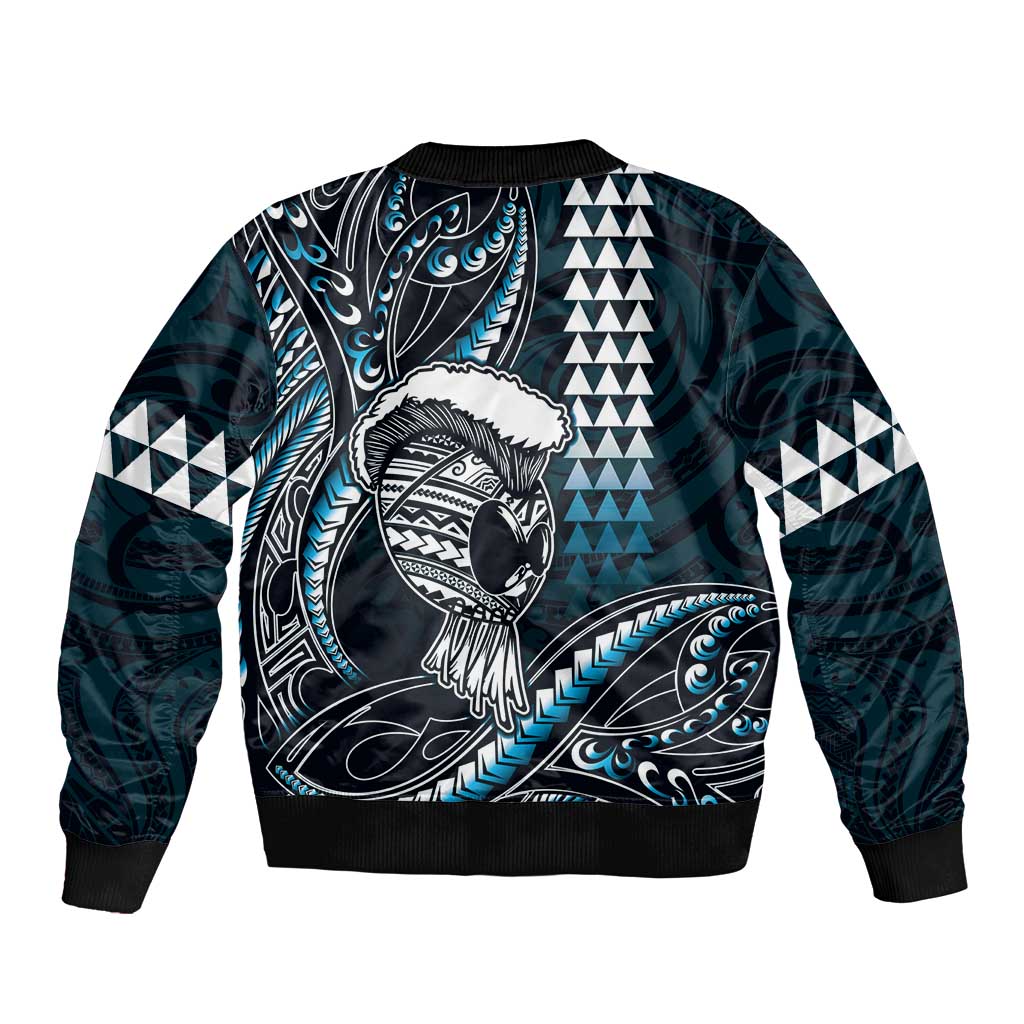 Hawaii Ikaika Warrior Helmet Sleeve Zip Bomber Jacket Blue Tribal Tattoo