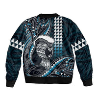 Hawaii Ikaika Warrior Helmet Sleeve Zip Bomber Jacket Blue Tribal Tattoo