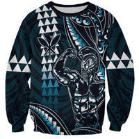 Hawaii Ikaika Warrior Helmet Sweatshirt Blue Tribal Tattoo