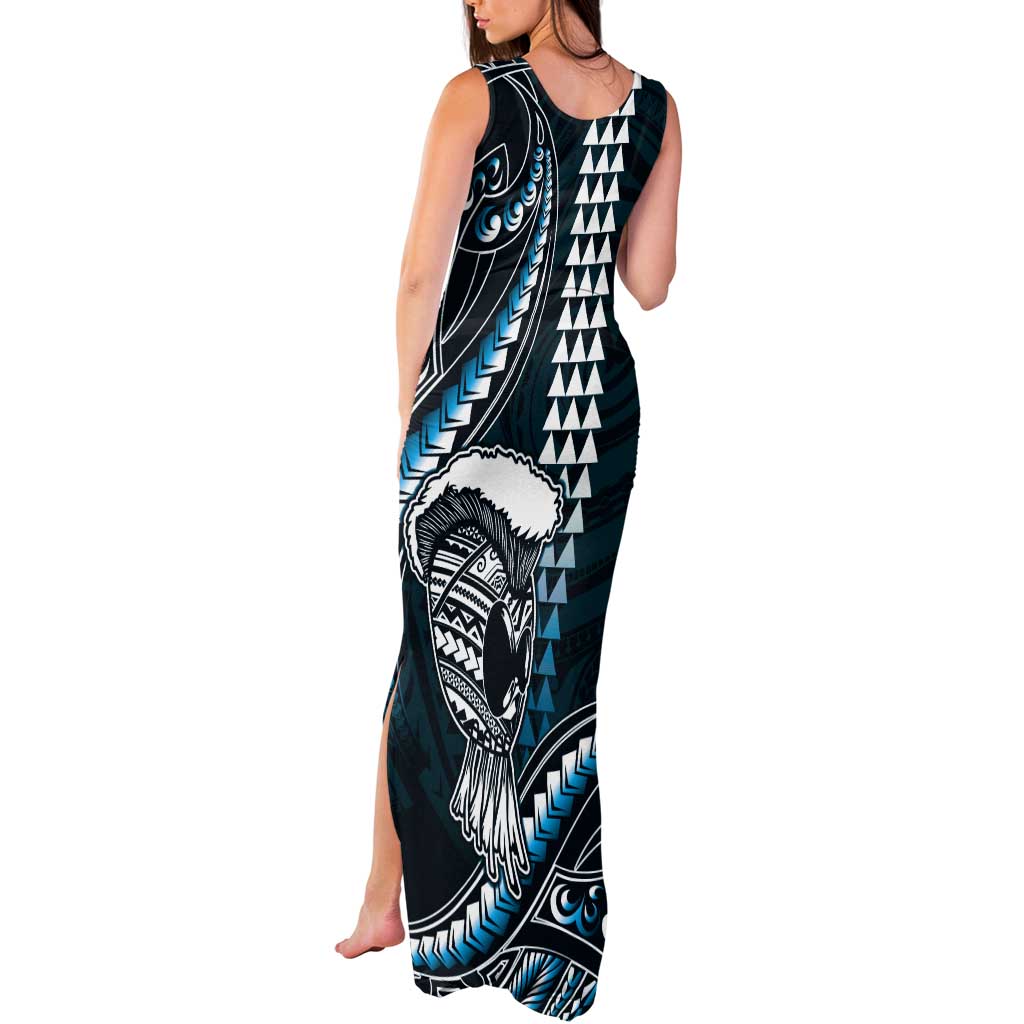 Hawaii Ikaika Warrior Helmet Tank Maxi Dress Blue Tribal Tattoo