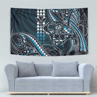 Hawaii Ikaika Warrior Helmet Tapestry Blue Tribal Tattoo