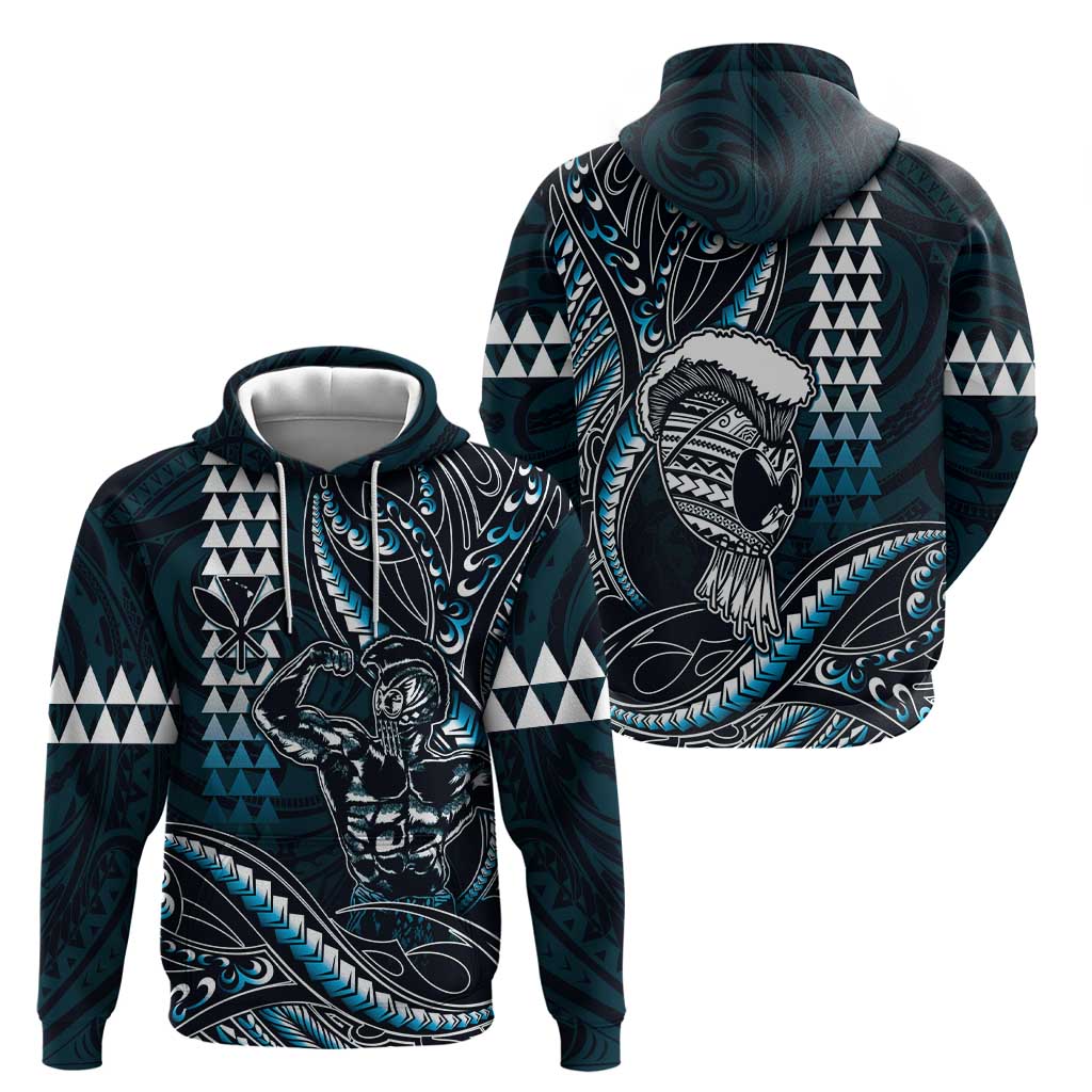 Hawaii Ikaika Warrior Helmet Zip Hoodie Blue Tribal Tattoo