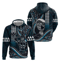 Hawaii Ikaika Warrior Helmet Zip Hoodie Blue Tribal Tattoo