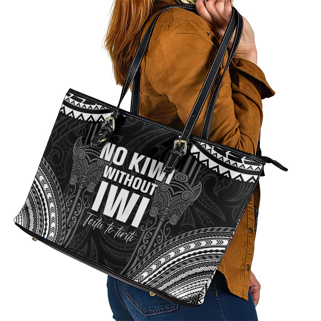 Aotearoa Toitu Te Tiriti Leather Tote Bag No Kiwi Without Iwi LT05 - Polynesian Pride