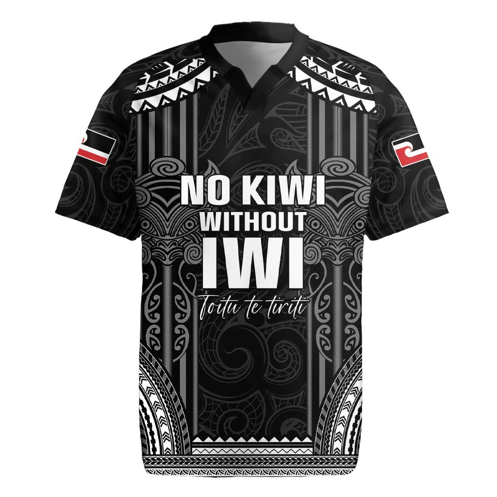 Aotearoa Toitu Te Tiriti Rugby Jersey No Kiwi Without Iwi LT05 Black - Polynesian Pride