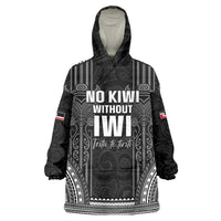 Aotearoa Toitu Te Tiriti Wearable Blanket Hoodie No Kiwi Without Iwi LT05 One Size Black - Polynesian Pride