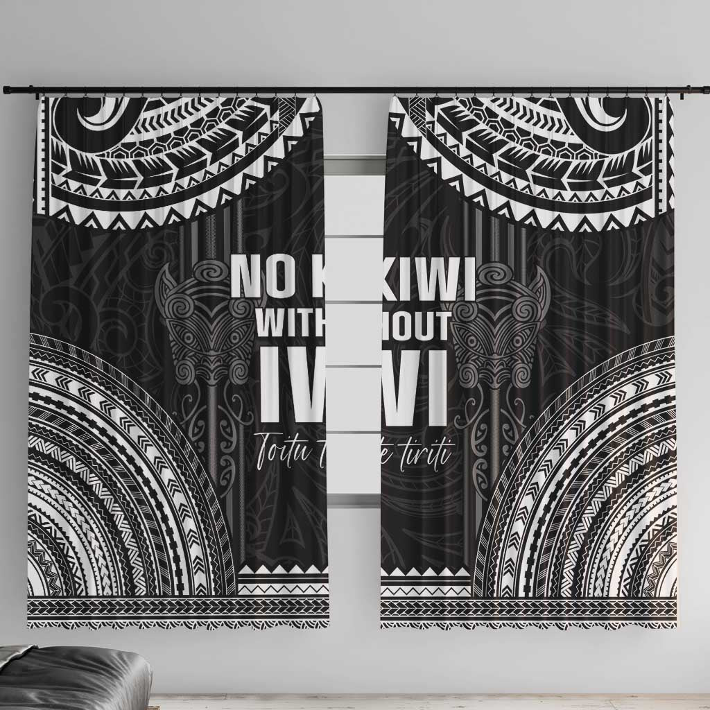 Aotearoa Toitu Te Tiriti Window Curtain No Kiwi Without Iwi LT05 With Hooks Black - Polynesian Pride