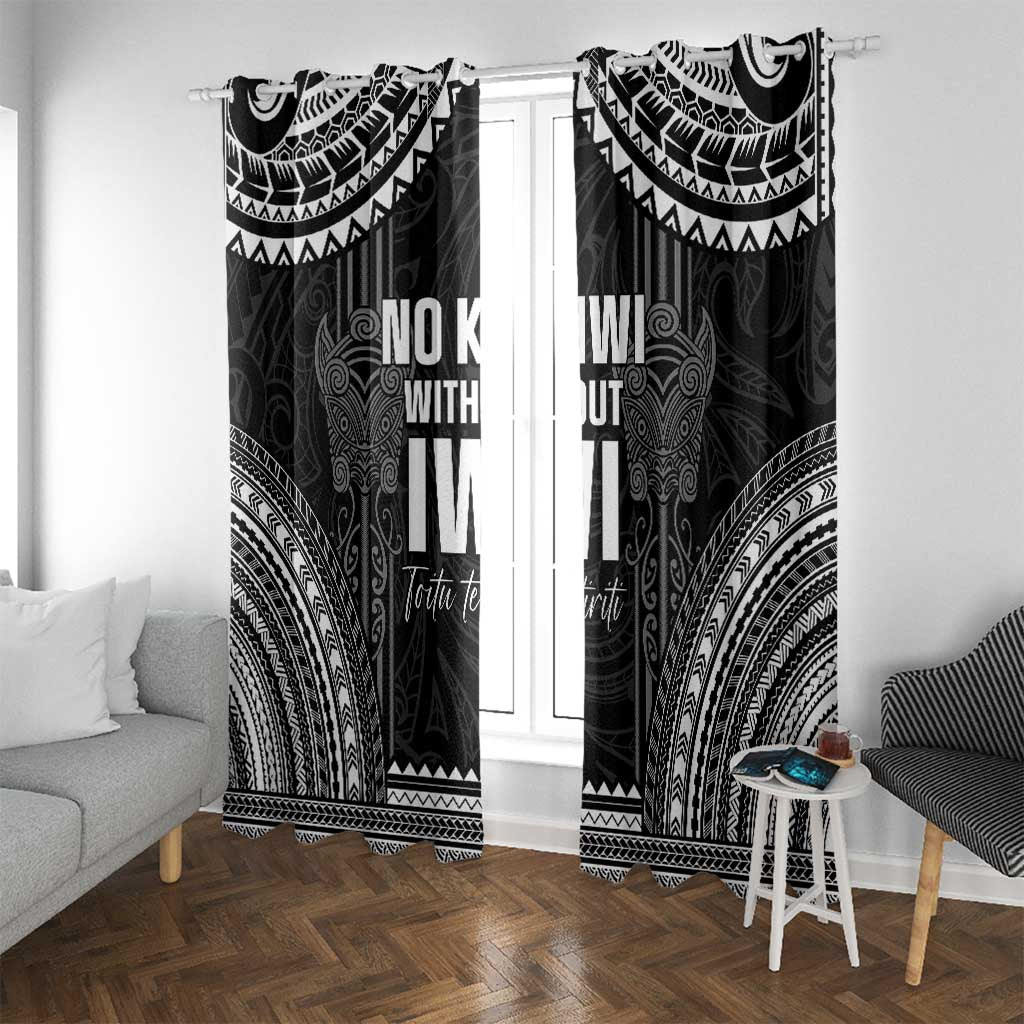 Aotearoa Toitu Te Tiriti Window Curtain No Kiwi Without Iwi LT05 With Grommets Black - Polynesian Pride