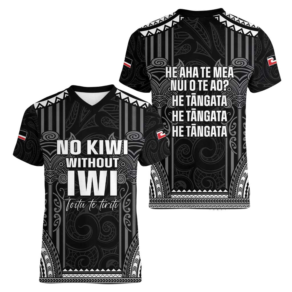 Aotearoa Toitu Te Tiriti Women V-Neck T-Shirt No Kiwi Without Iwi LT05 - Polynesian Pride