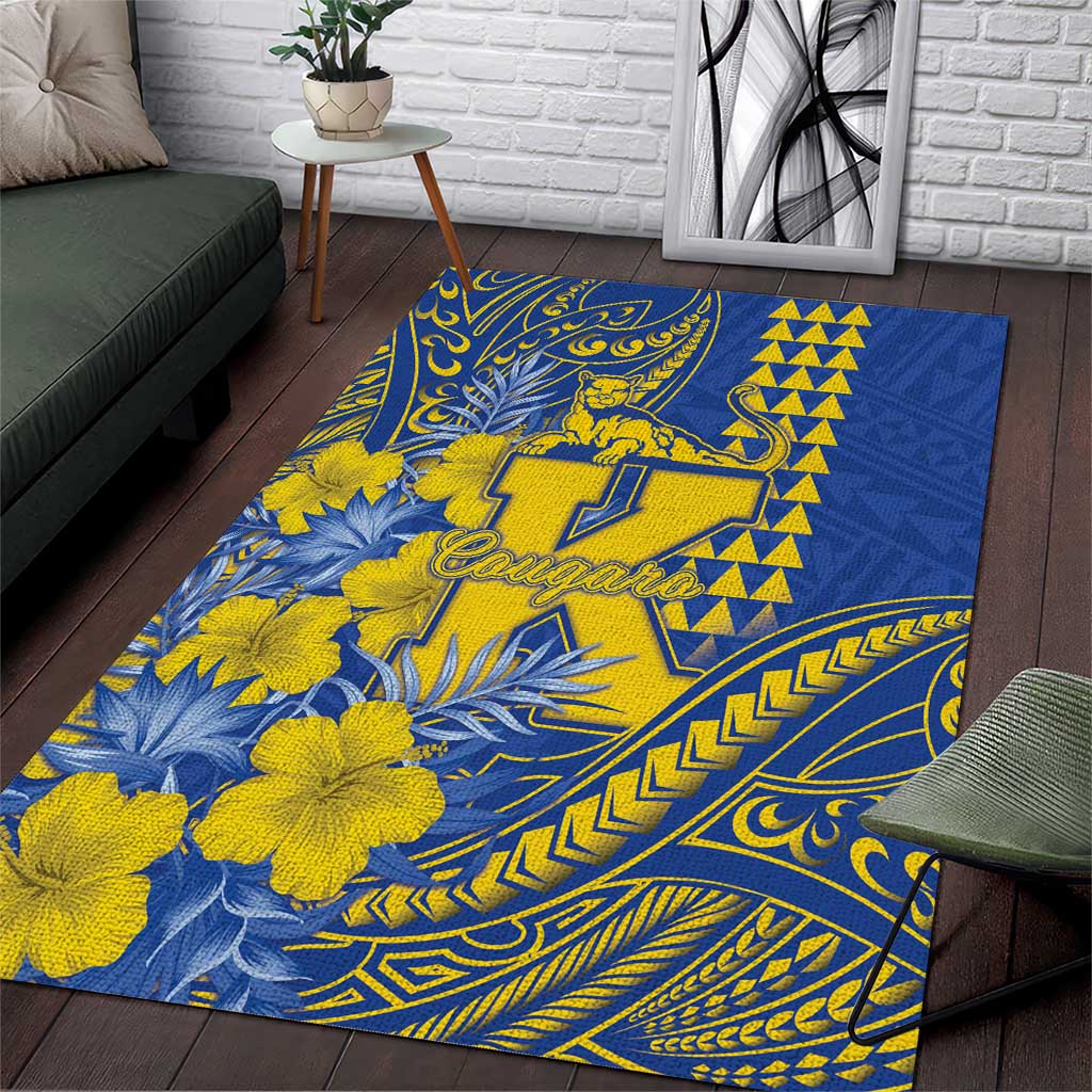 Hawaii Kaiser High School Area Rug Tribal Tattoo With Hibiscus Flowers LT05 Blue - Polynesian Pride