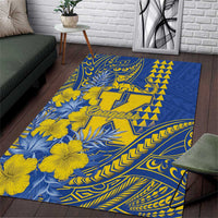 Hawaii Kaiser High School Area Rug Tribal Tattoo With Hibiscus Flowers LT05 Blue - Polynesian Pride
