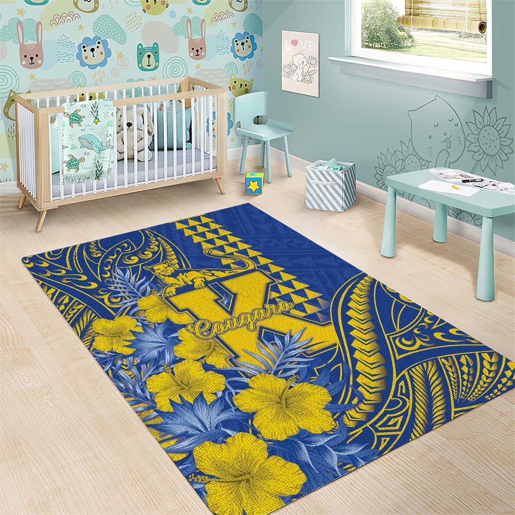 Hawaii Kaiser High School Area Rug Tribal Tattoo With Hibiscus Flowers LT05 - Polynesian Pride