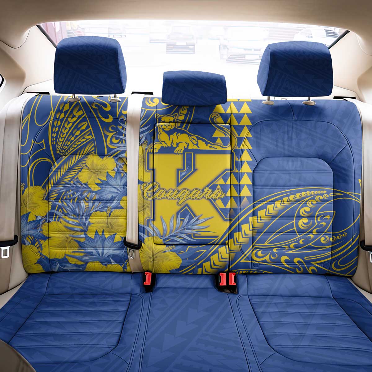 Hawaii Kaiser High School Back Car Seat Cover Tribal Tattoo With Hibiscus Flowers LT05 - Polynesian Pride
