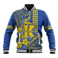 Personalised Hawaii Kaiser High School Baseball Jacket Tribal Tattoo With Hibiscus Flowers LT05 Unisex Blue - Polynesian Pride