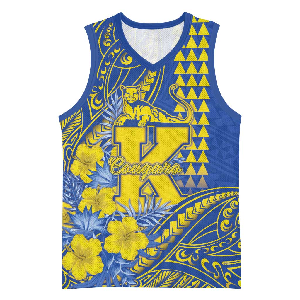 Personalised Hawaii Kaiser High School Basketball Jersey Tribal Tattoo With Hibiscus Flowers