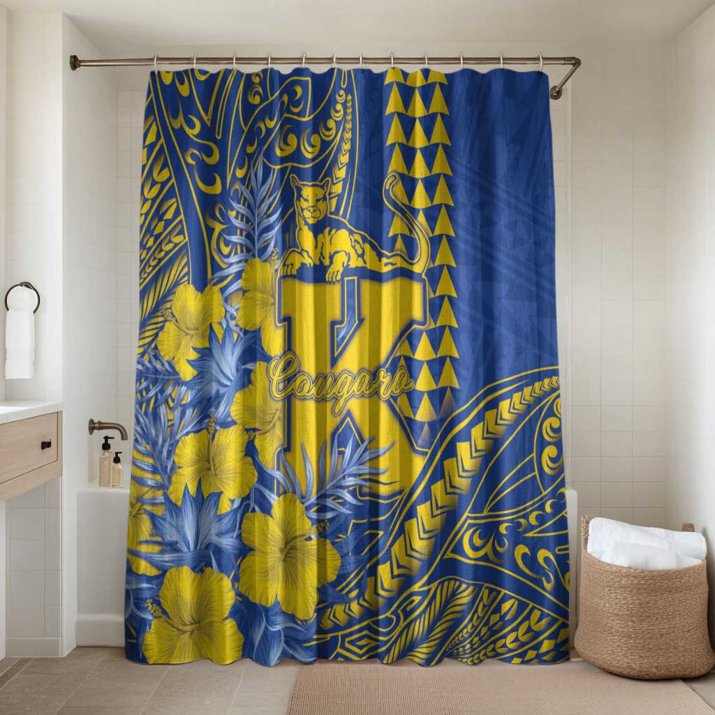 Hawaii Kaiser High School Bathroom Set Tribal Tattoo With Hibiscus Flowers LT05 Shower Curtain Only Blue - Polynesian Pride