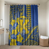 Hawaii Kaiser High School Bathroom Set Tribal Tattoo With Hibiscus Flowers LT05 Shower Curtain Only Blue - Polynesian Pride
