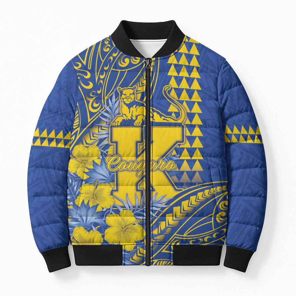Personalised Hawaii Kaiser High School Bomber Puffer Jacket Tribal Tattoo With Hibiscus Flowers